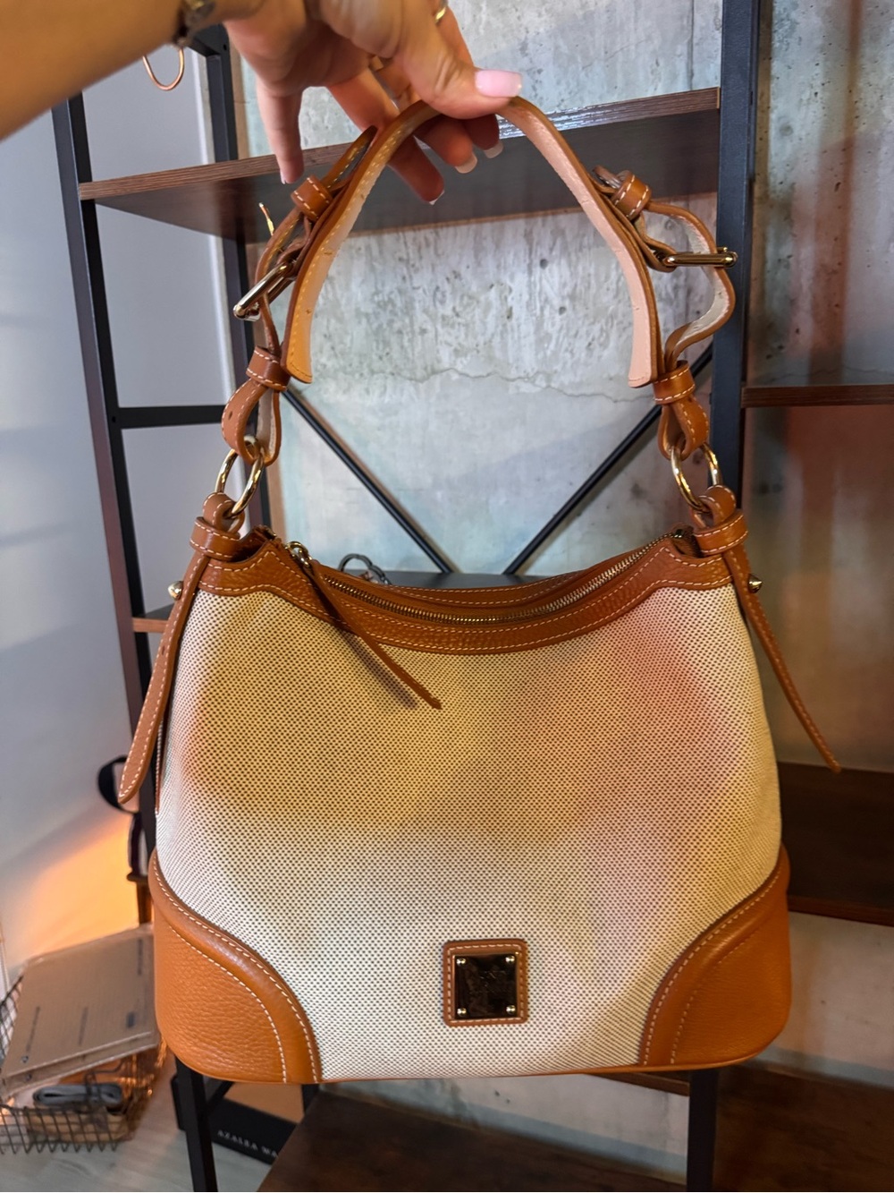 Dooney & Bourke Tan Leather-Trim Canvas Hobo Bag w wallet & keychain NWT